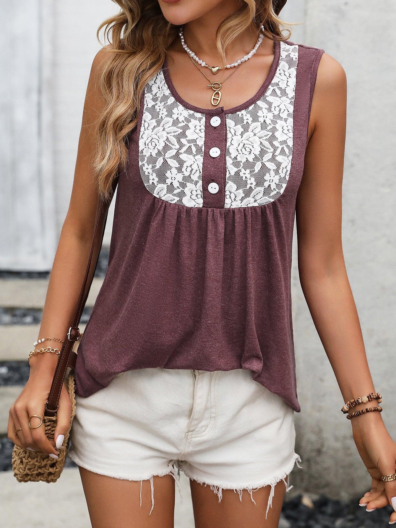 Lace Contrast Tank - Olive Ave