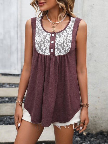 Lace Contrast Tank - Olive Ave