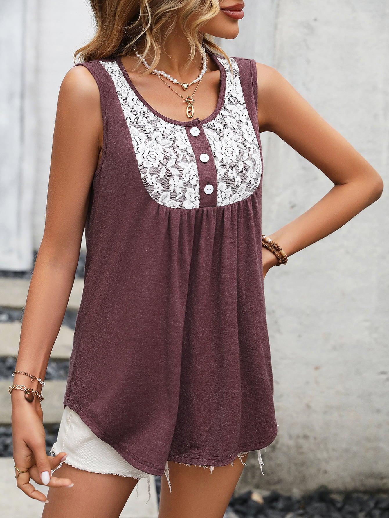 Lace Contrast Tank - Olive Ave