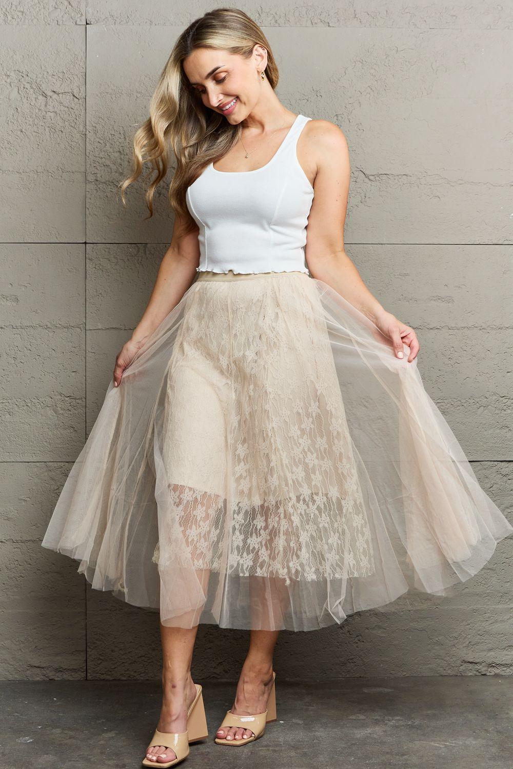 Lace Flowy Midi Skirt - Olive Ave