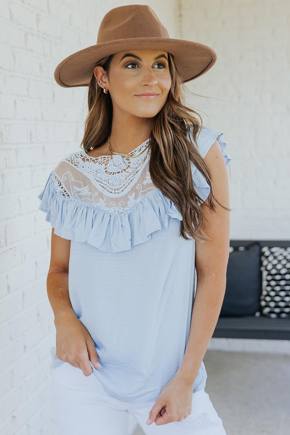 Lace Ruffled Short Sleeve T-Shirt - Olive Ave