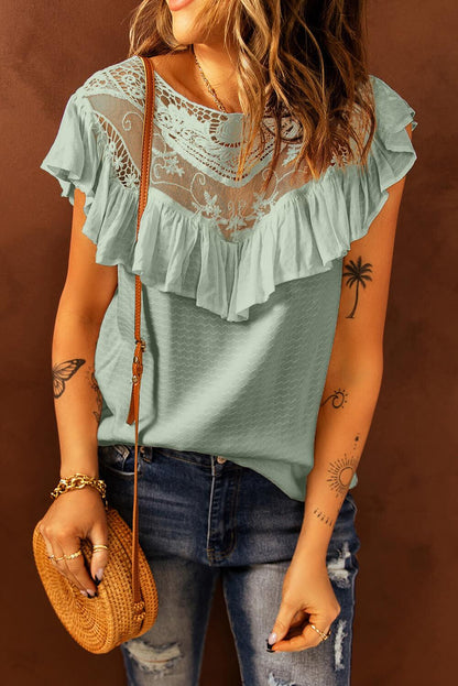 Lace Ruffled Short Sleeve T-Shirt - Olive Ave