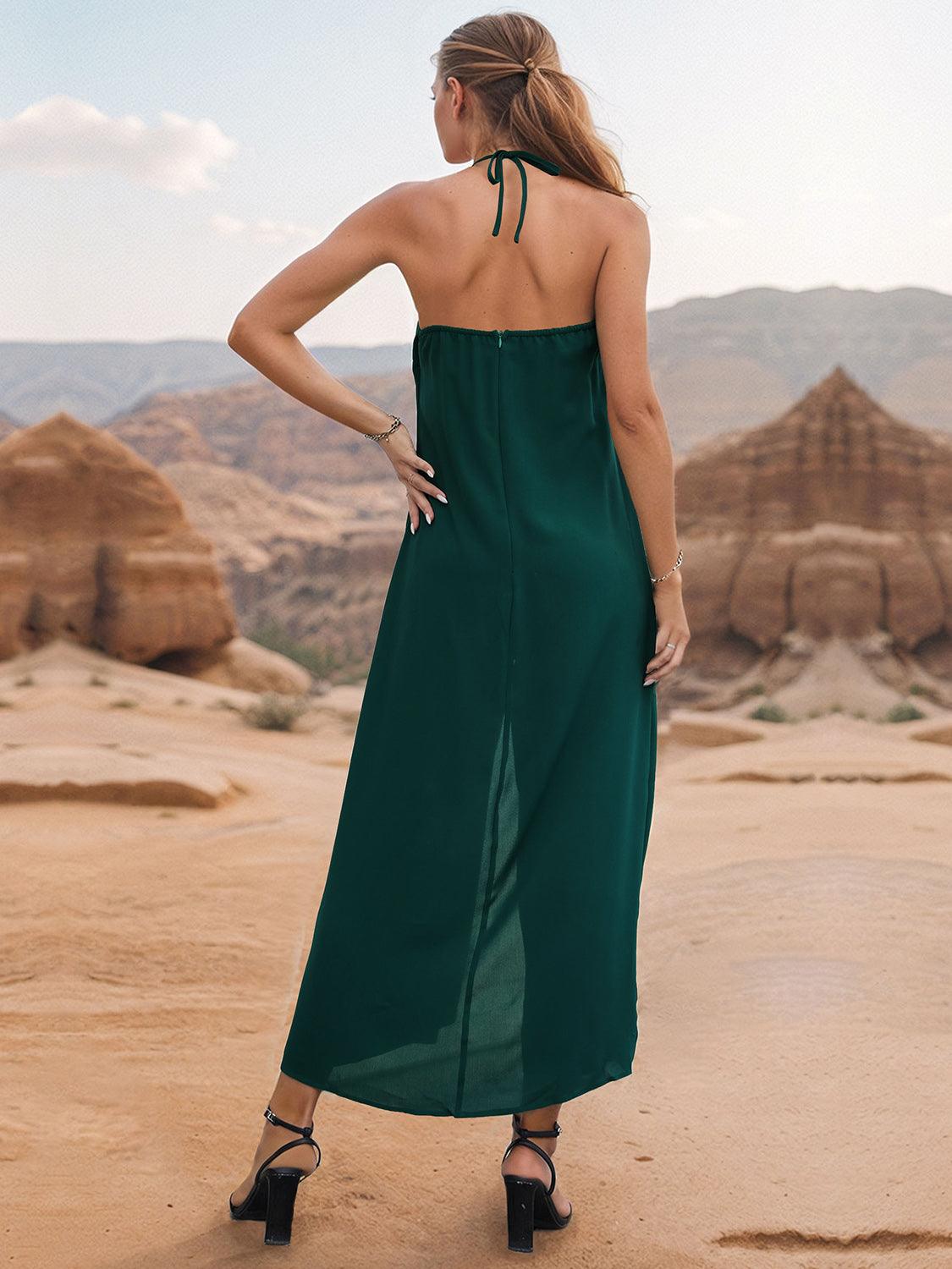 Layered Halter Wide Leg Jumpsuit - Olive Ave