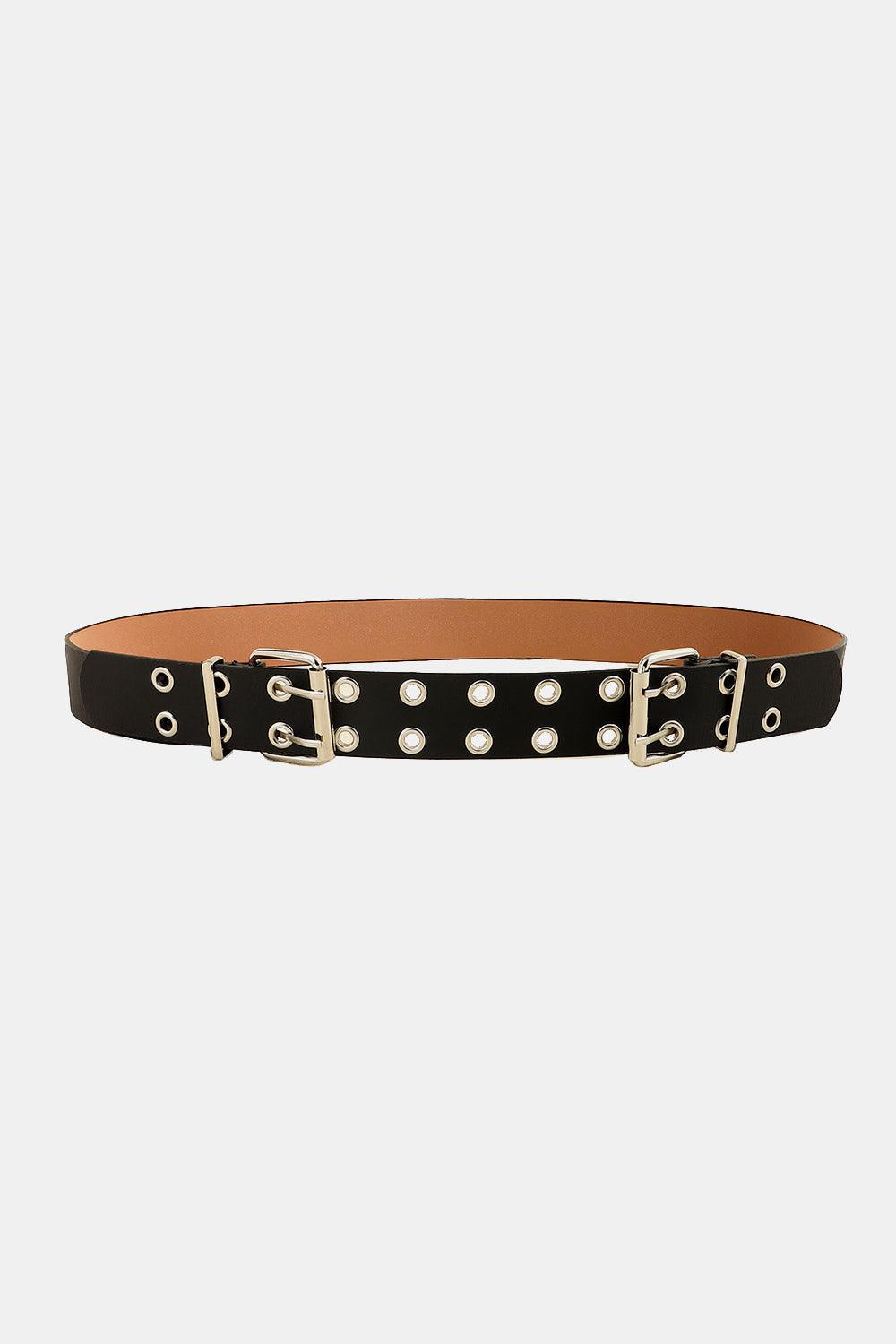 Leather Two Row Eyelet Belt - Olive Ave