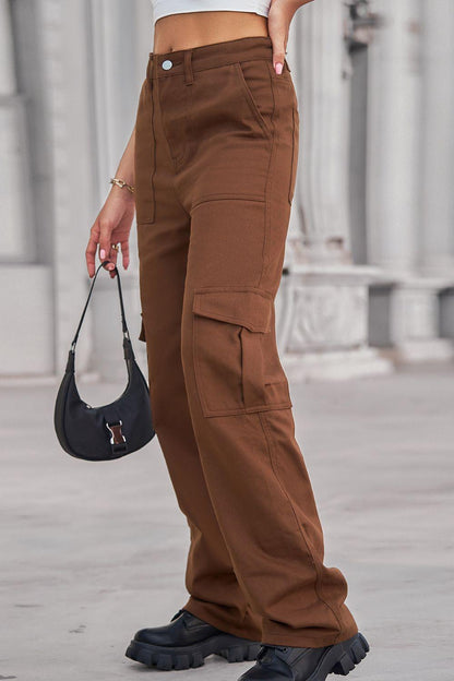 Long Straight Leg Jeans with Pockets - Olive Ave