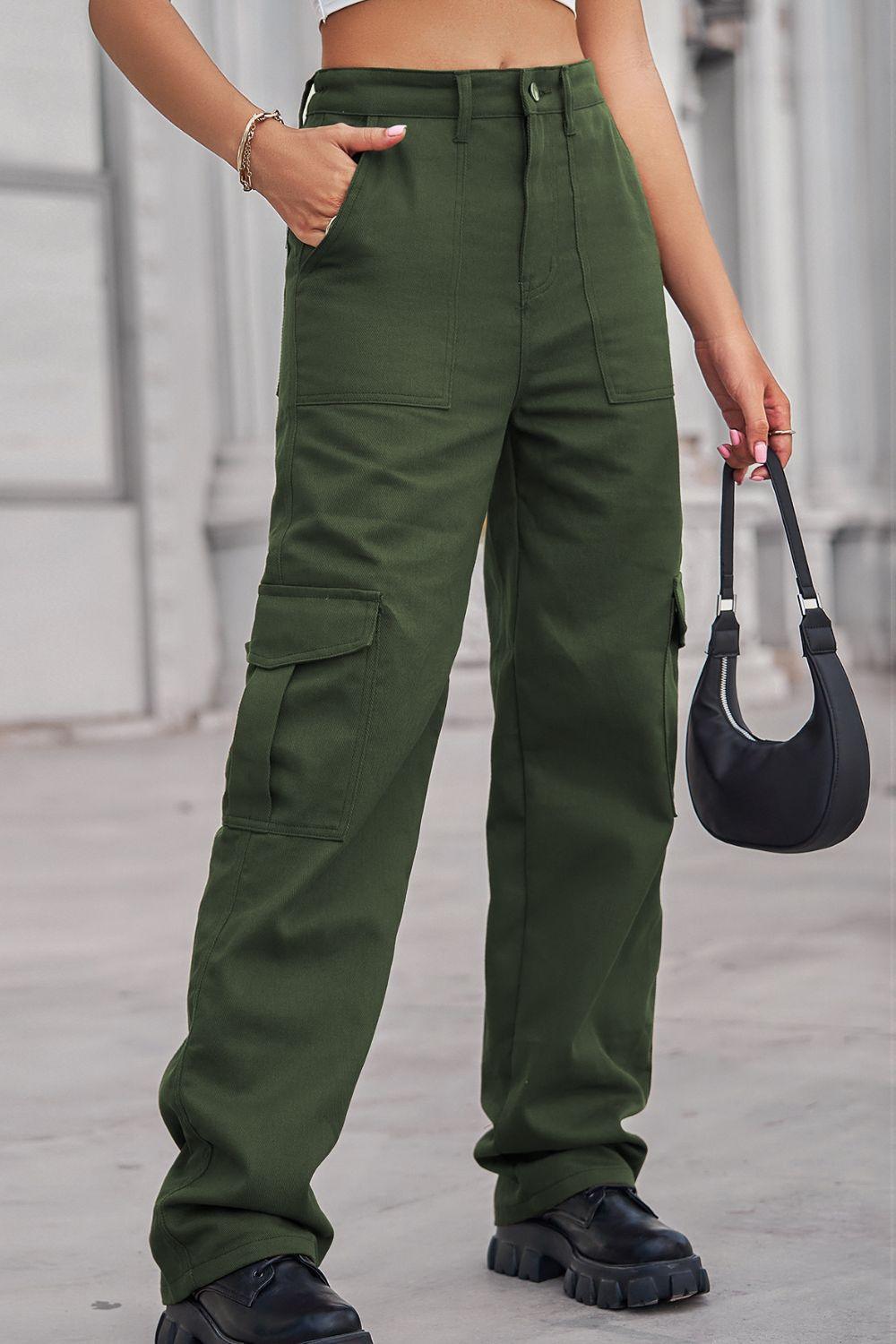 Long Straight Leg Jeans with Pockets - Olive Ave