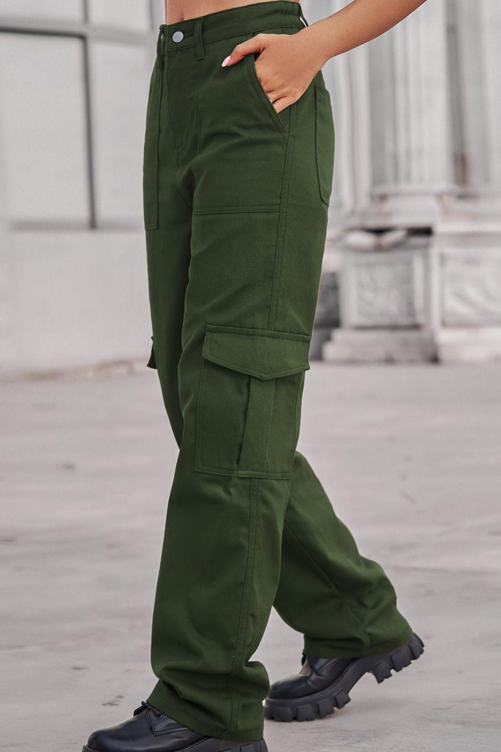 Long Straight Leg Jeans with Pockets - Olive Ave