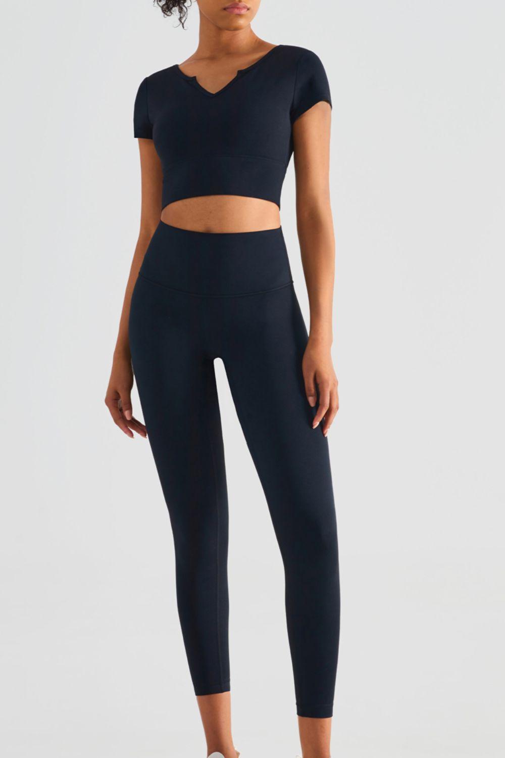 Notched Cropped Sports Top - Olive Ave