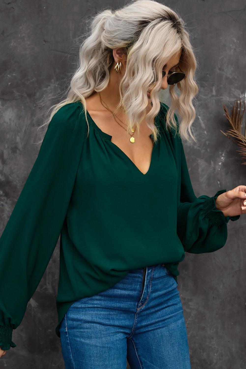 Notched Neck Blouse - Olive Ave