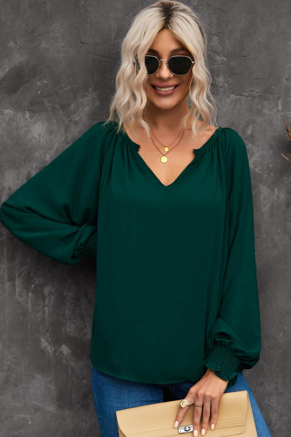 Notched Neck Blouse - Olive Ave