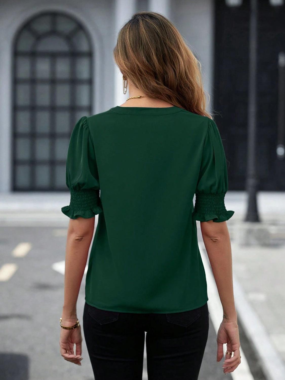 Notched Short Sleeve Top in 7 Colors - Olive Ave