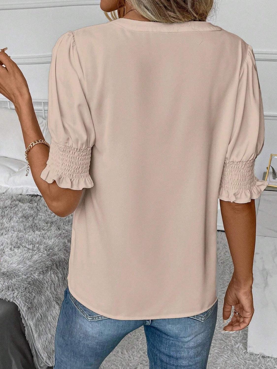 Notched Short Sleeve Top in 7 Colors - Olive Ave