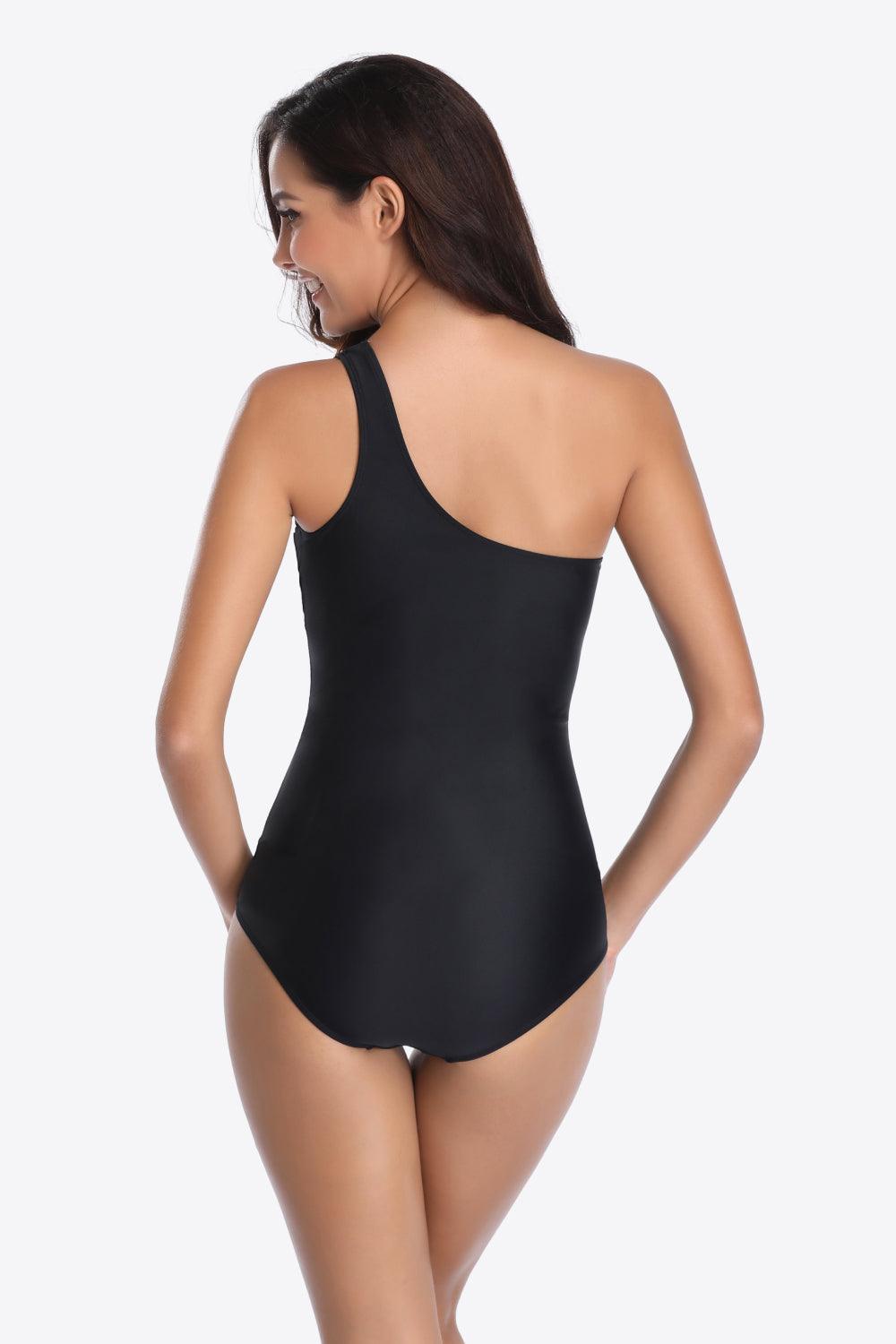 One-Shoulder Sleeveless One-Piece Swimsuit - Olive Ave