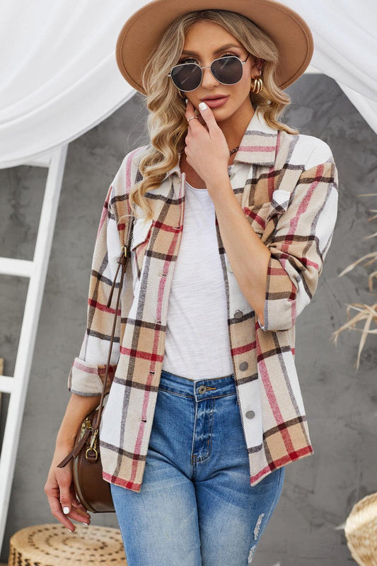 Plaid Button-Up Shirt Jacket - Olive Ave