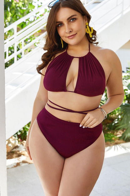 Plus Size Cutout Tied Backless Bikini Set - Olive Ave