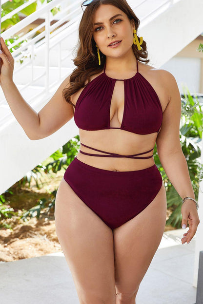 Plus Size Cutout Tied Backless Bikini Set - Olive Ave