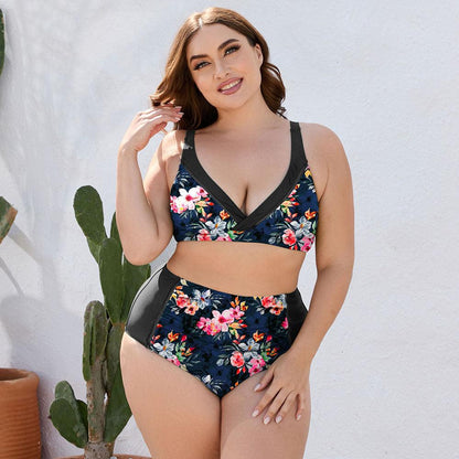 Plus Size Floral High Waist Two-Piece Swim Set - Olive Ave