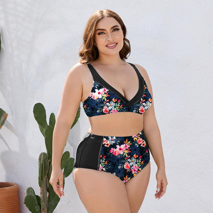 Plus Size Floral High Waist Two-Piece Swim Set - Olive Ave