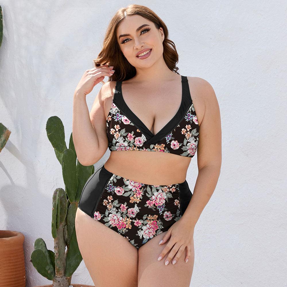 Plus Size Floral High Waist Two-Piece Swim Set - Olive Ave