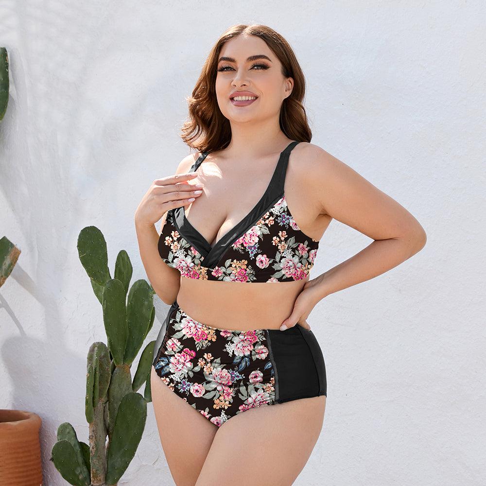 Plus Size Floral High Waist Two-Piece Swim Set - Olive Ave