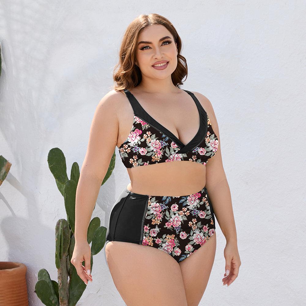 Plus Size Floral High Waist Two-Piece Swim Set - Olive Ave