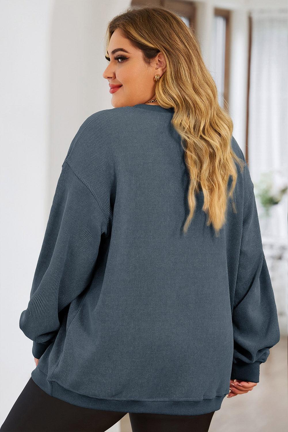 Plus Size Lip Ribbed Sweatshirt - Olive Ave