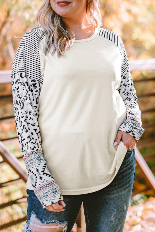 Plus Size Mixed Print Raglan Sleeve Top - Olive Ave