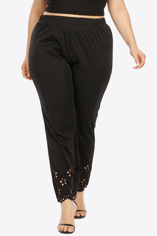 Plus Size Openwork Elastic Waist Pants - Olive Ave