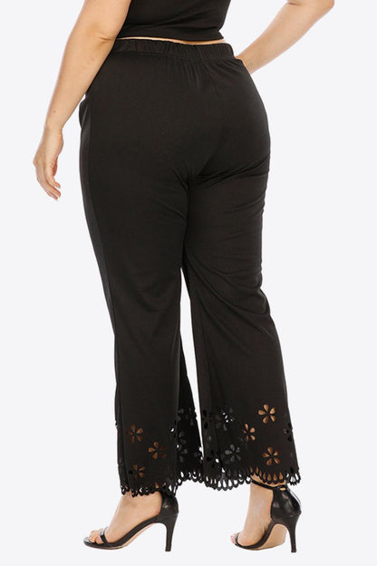 Plus Size Openwork Elastic Waist Pants - Olive Ave