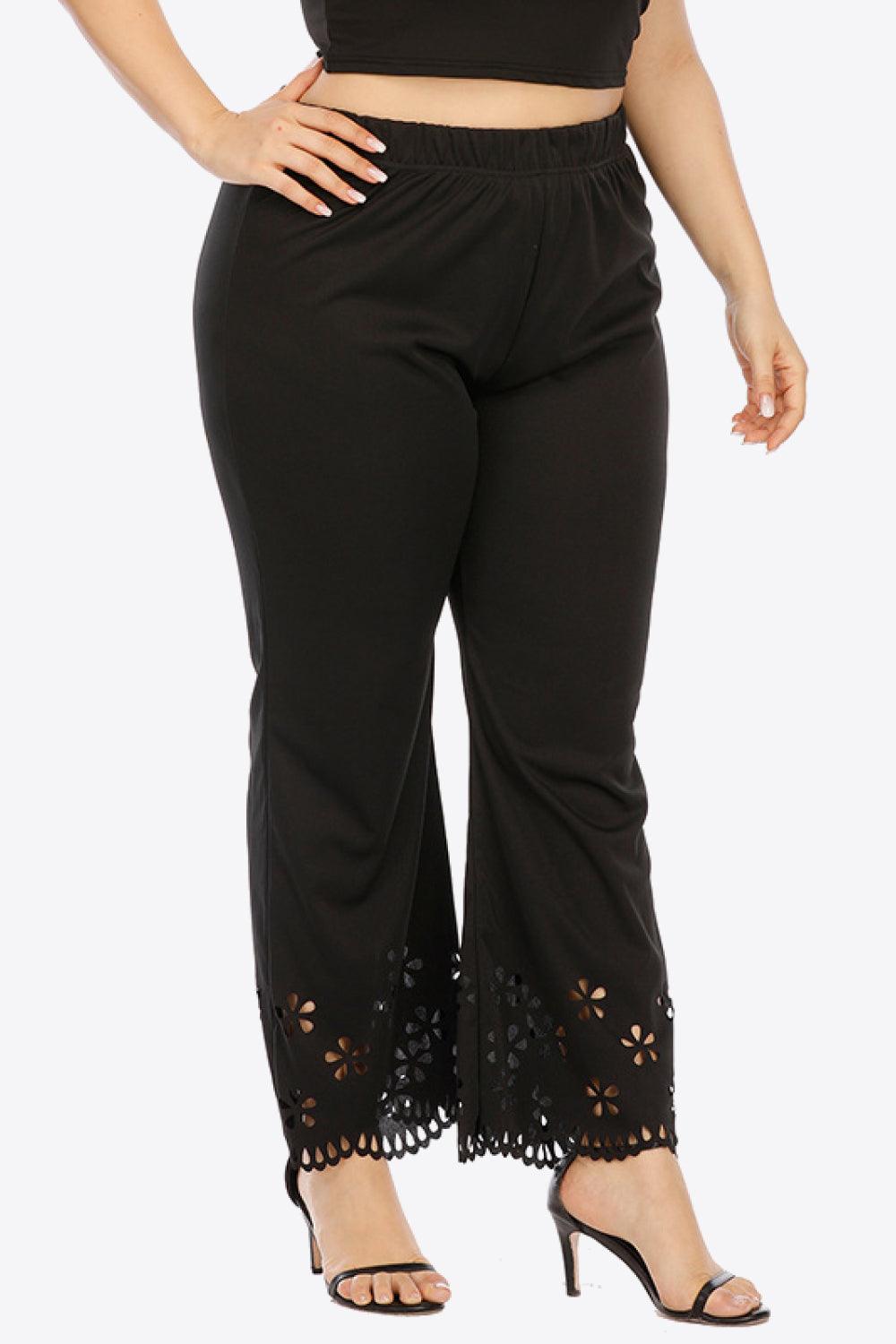 Plus Size Openwork Elastic Waist Pants - Olive Ave