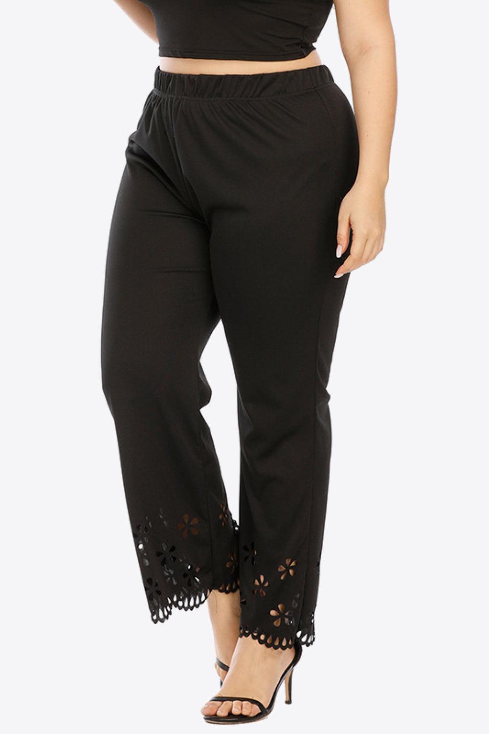 Plus Size Openwork Elastic Waist Pants - Olive Ave