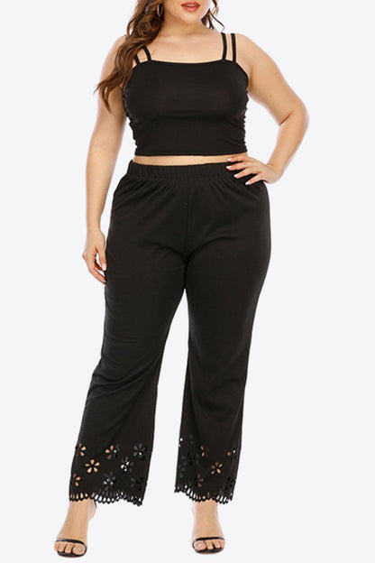 Plus Size Openwork Elastic Waist Pants - Olive Ave