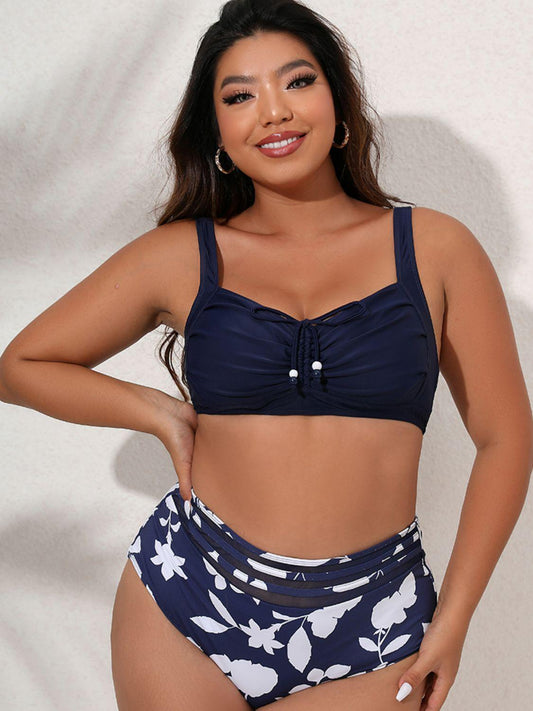 Plus Size Printed Gathered Detail Bikini Set - Olive Ave