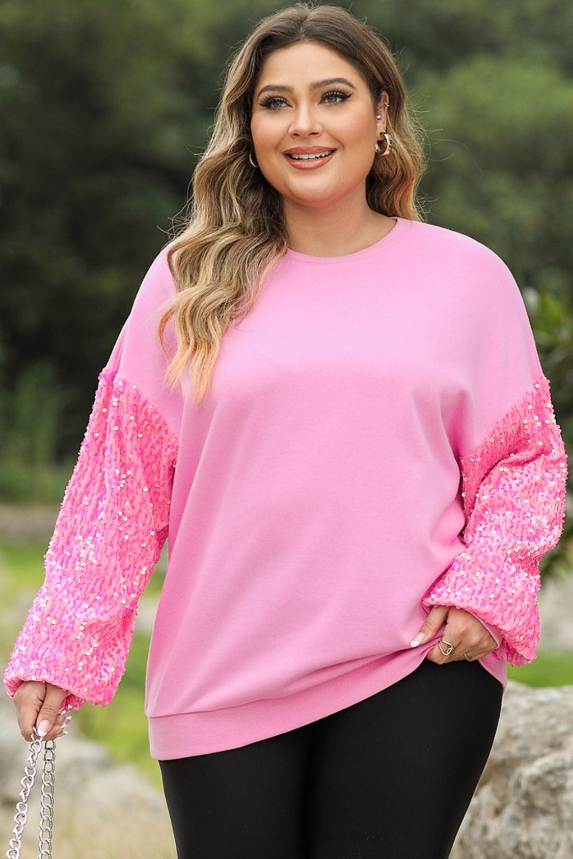 Plus Size Sequin Sleeve Sweatshirt - Olive Ave