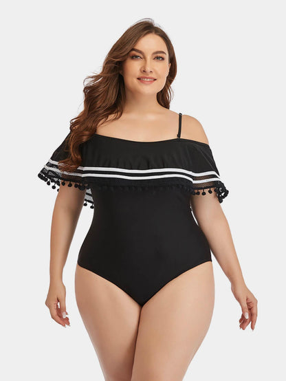 Plus Size Striped Cold-Shoulder One-Piece Swimsuit - Olive Ave