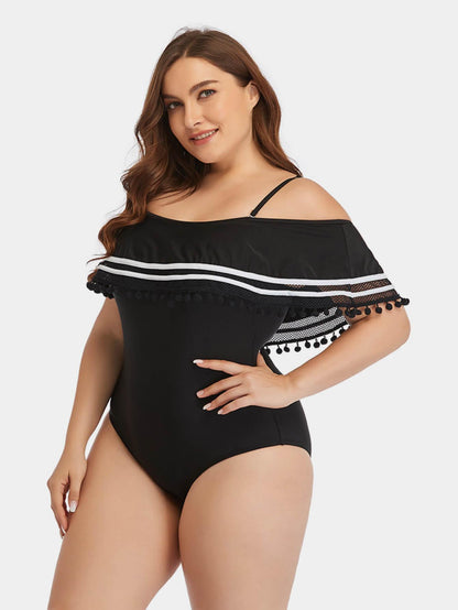 Plus Size Striped Cold-Shoulder One-Piece Swimsuit - Olive Ave