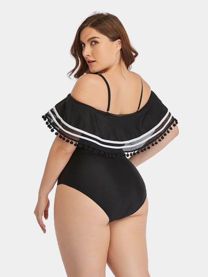 Plus Size Striped Cold-Shoulder One-Piece Swimsuit - Olive Ave