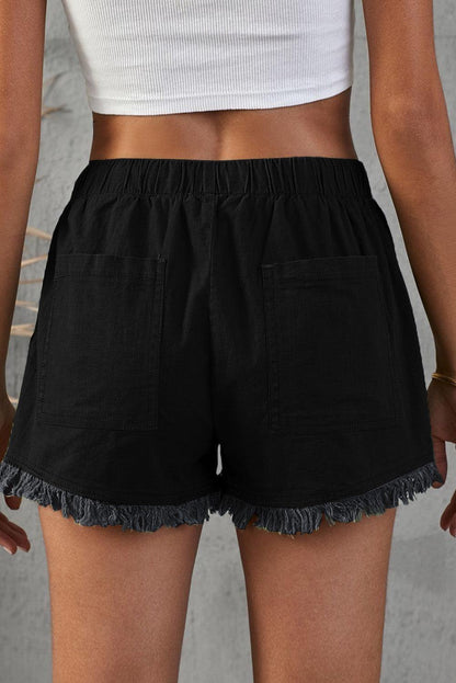 Pocketed Frayed Denim Shorts - Olive Ave