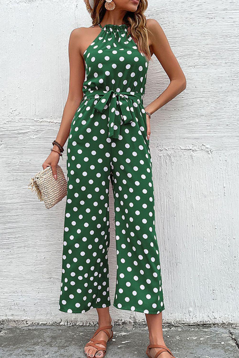 Polka Dot Grecian Wide Leg Jumpsuit - Olive Ave