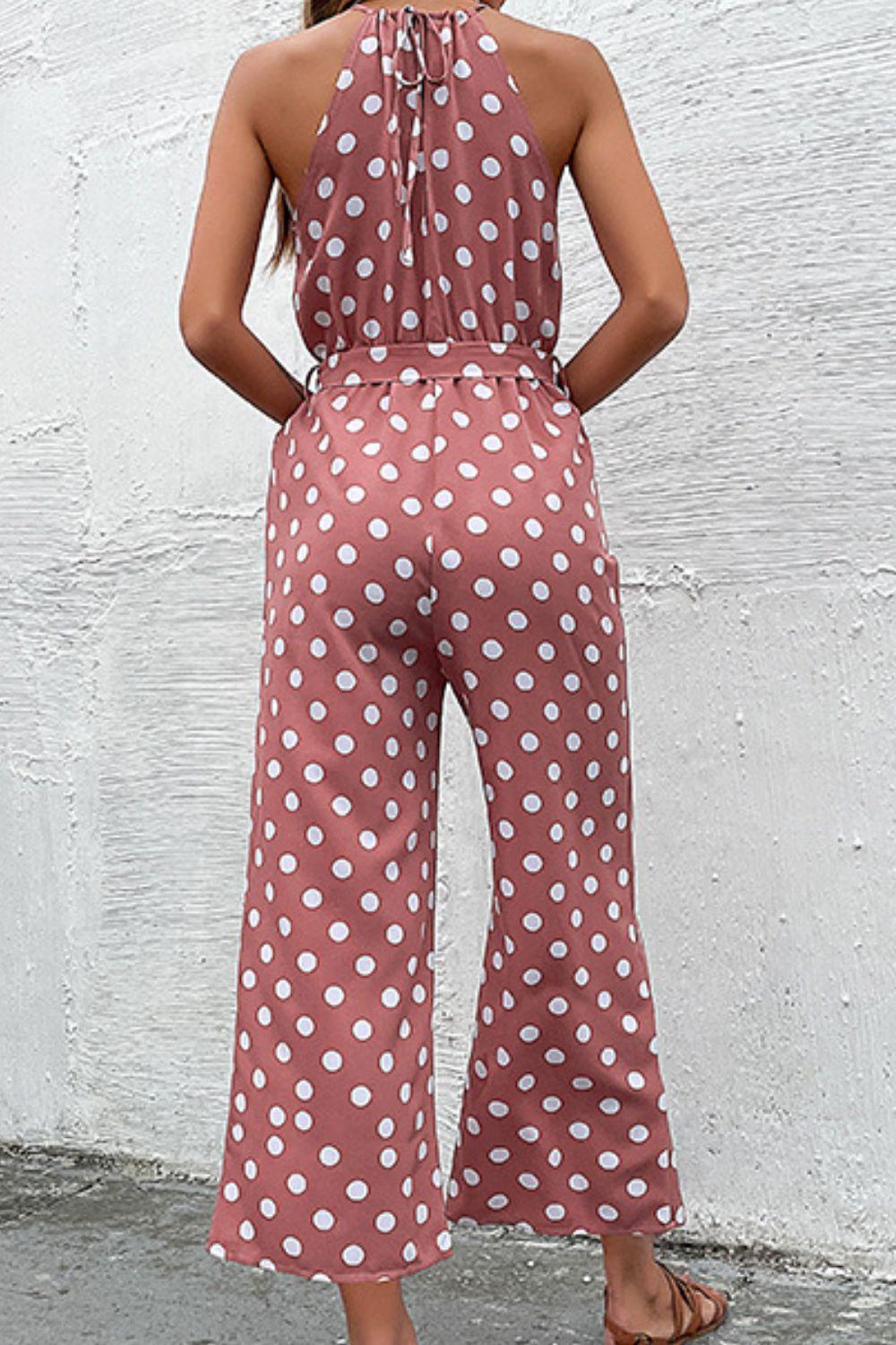 Polka Dot Grecian Wide Leg Jumpsuit - Olive Ave