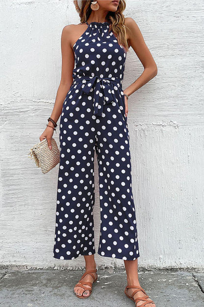 Polka Dot Grecian Wide Leg Jumpsuit - Olive Ave