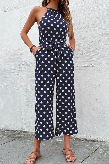 Polka Dot Grecian Wide Leg Jumpsuit - Olive Ave