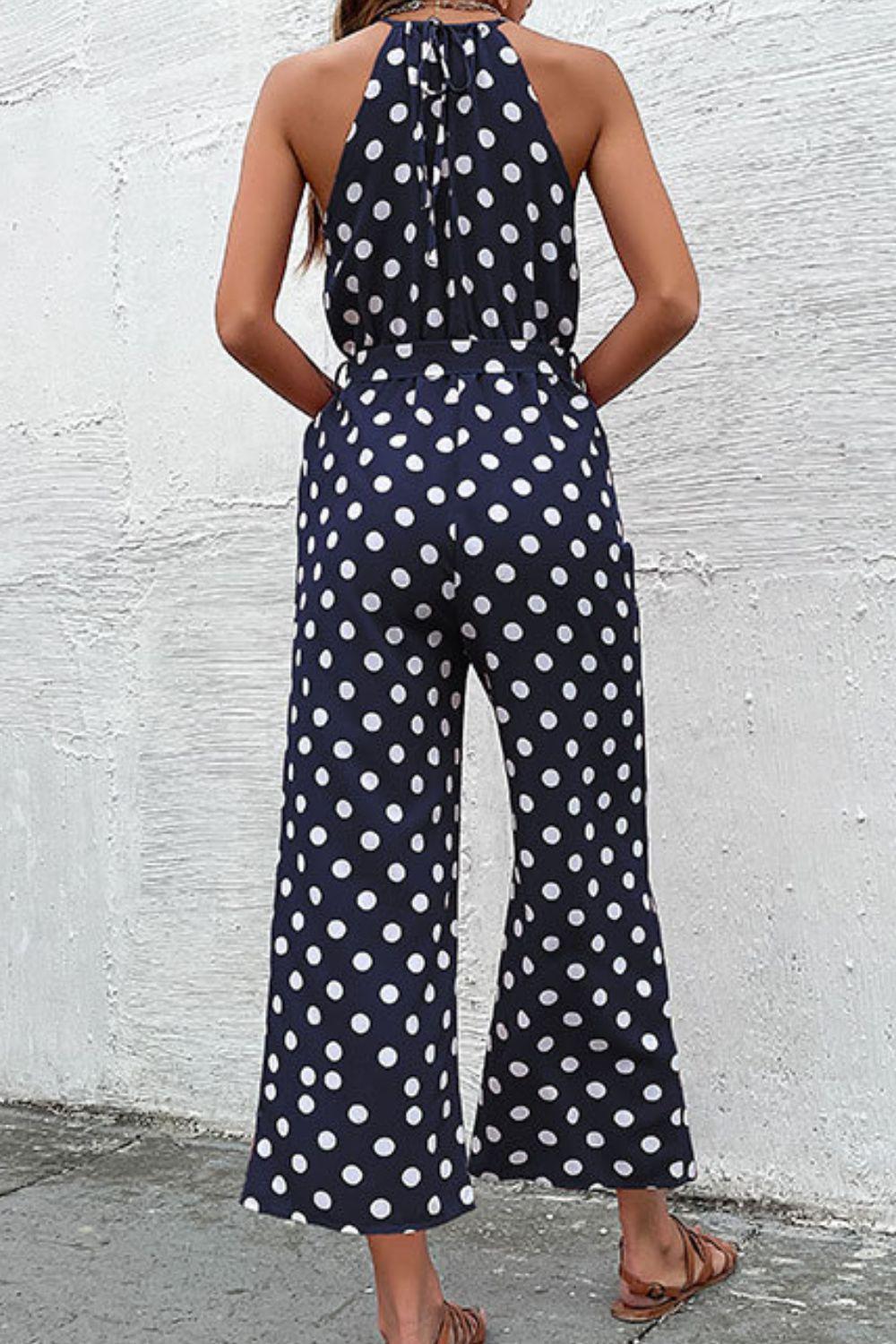 Polka Dot Grecian Wide Leg Jumpsuit - Olive Ave