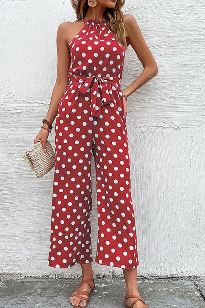 Polka Dot Grecian Wide Leg Jumpsuit - Olive Ave