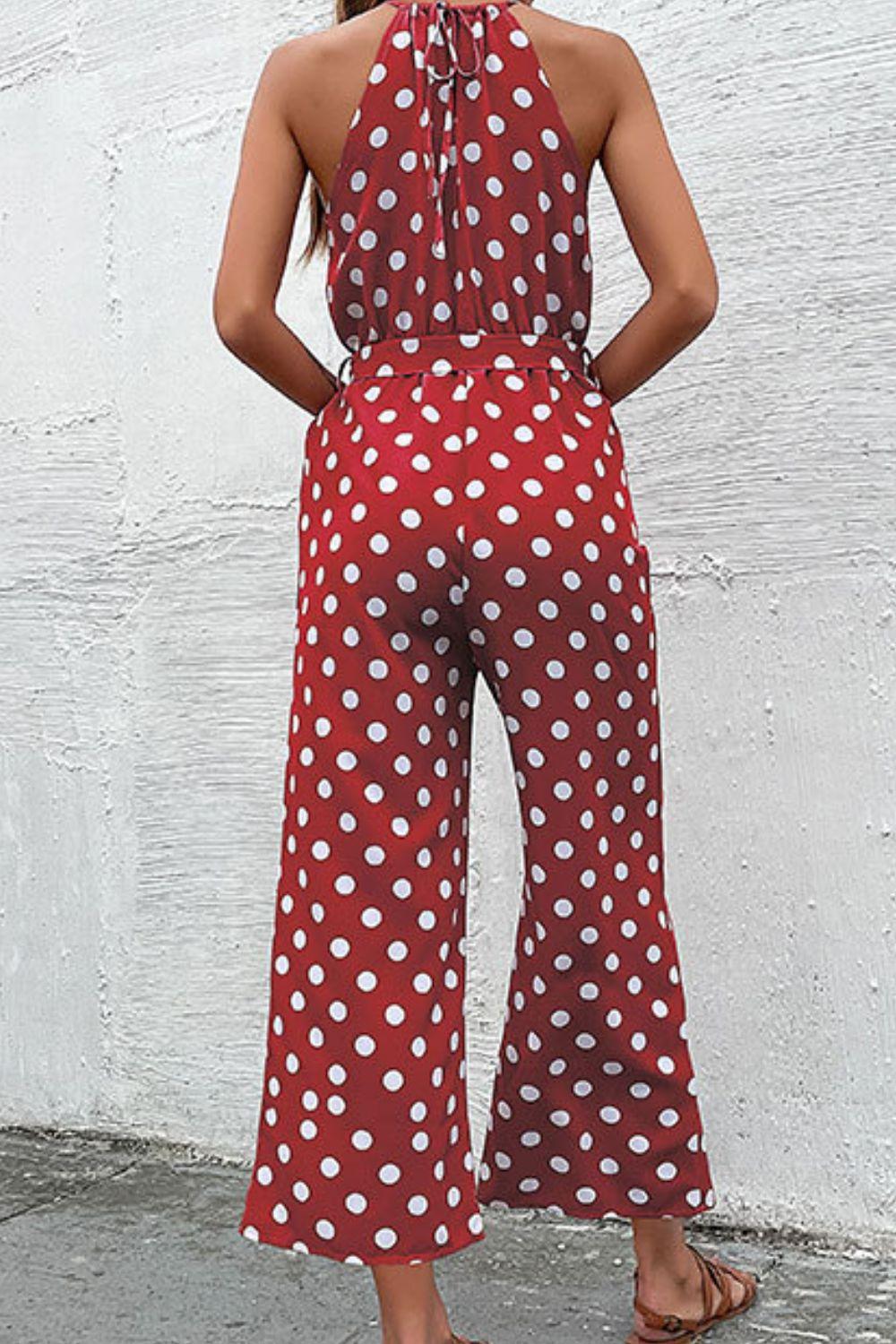 Polka Dot Grecian Wide Leg Jumpsuit - Olive Ave