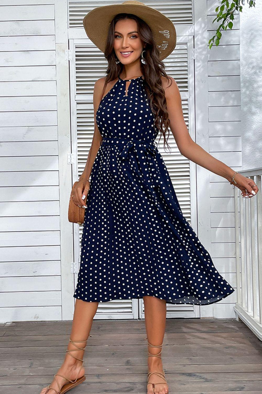 Polka Dot Sleeveless Midi Dress - Olive Ave