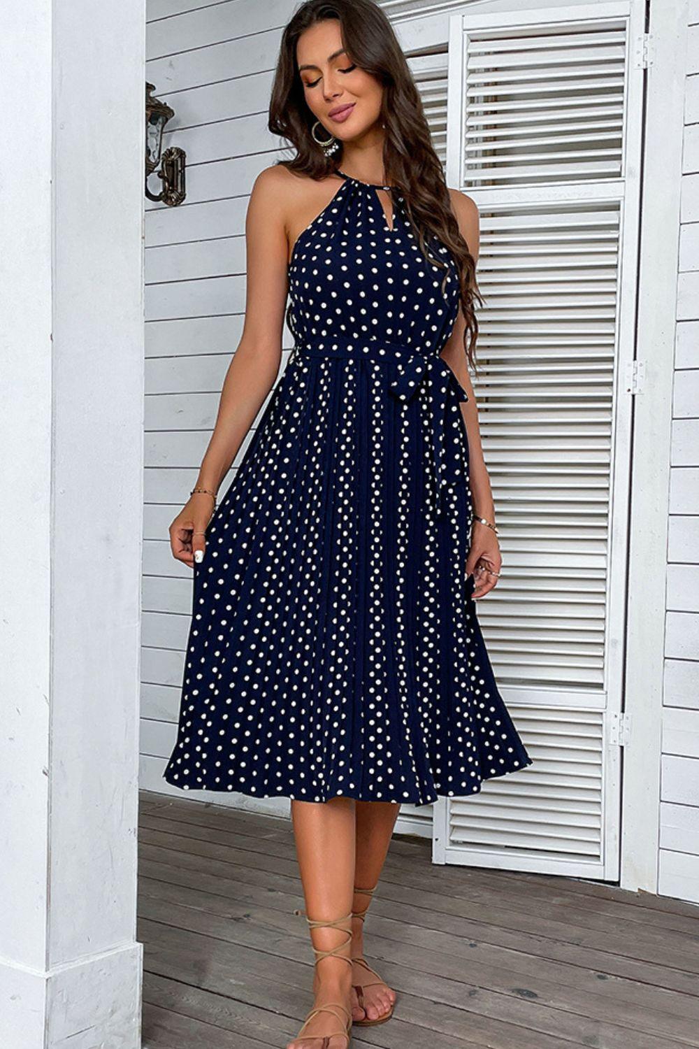 Polka Dot Sleeveless Midi Dress - Olive Ave