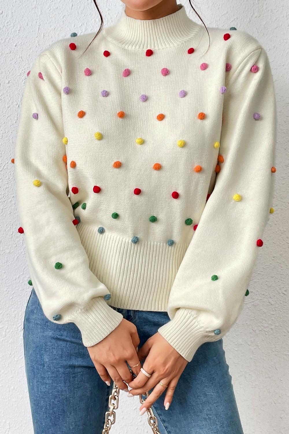 Pom-Pom Trim Pullover Sweater - Olive Ave