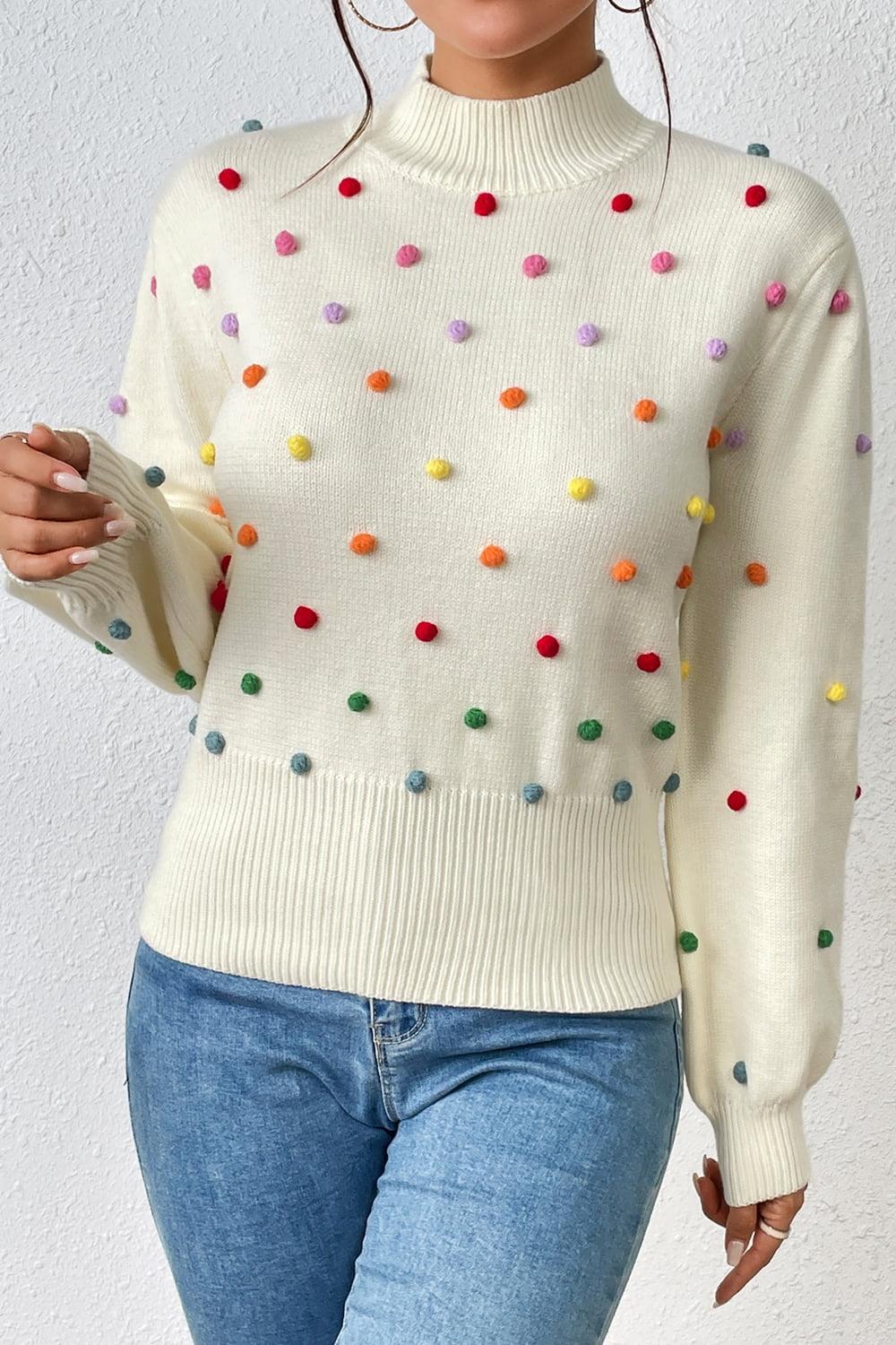 Pom-Pom Trim Pullover Sweater - Olive Ave