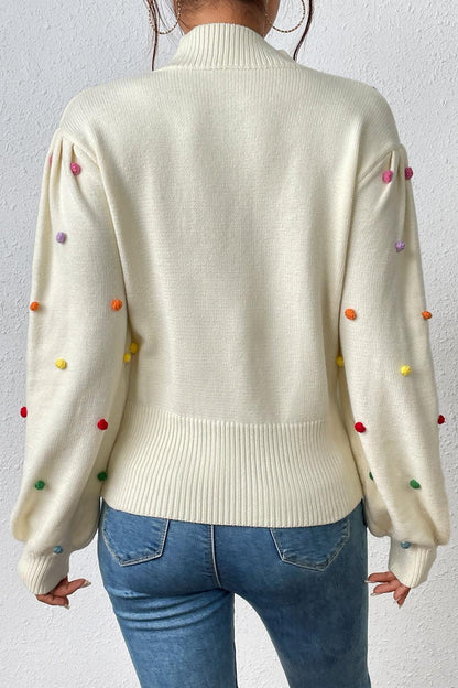 Pom-Pom Trim Pullover Sweater - Olive Ave